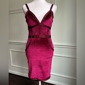 Guess Bodycon Burgundy Velvet Dress, Size S